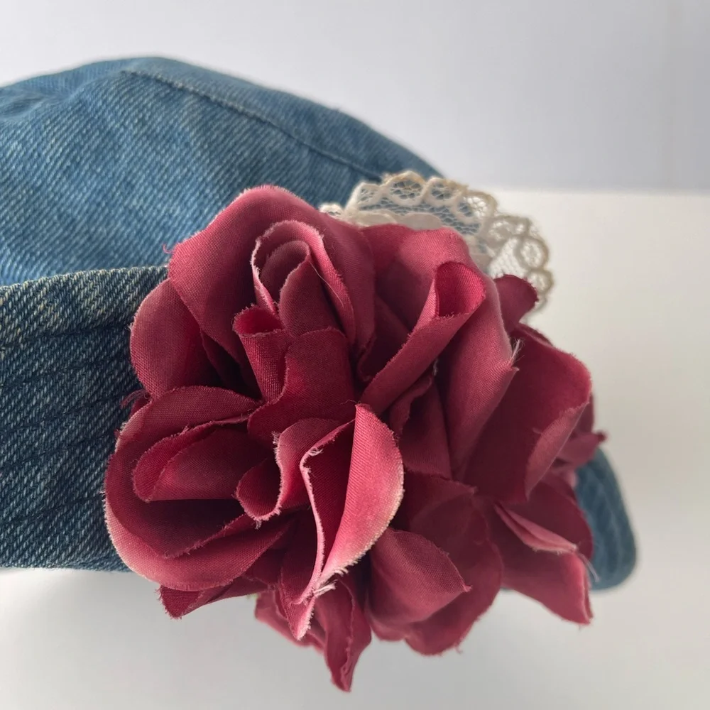 90s Blossom Bucket Hat in Denim Lace - Picture 4 of 10